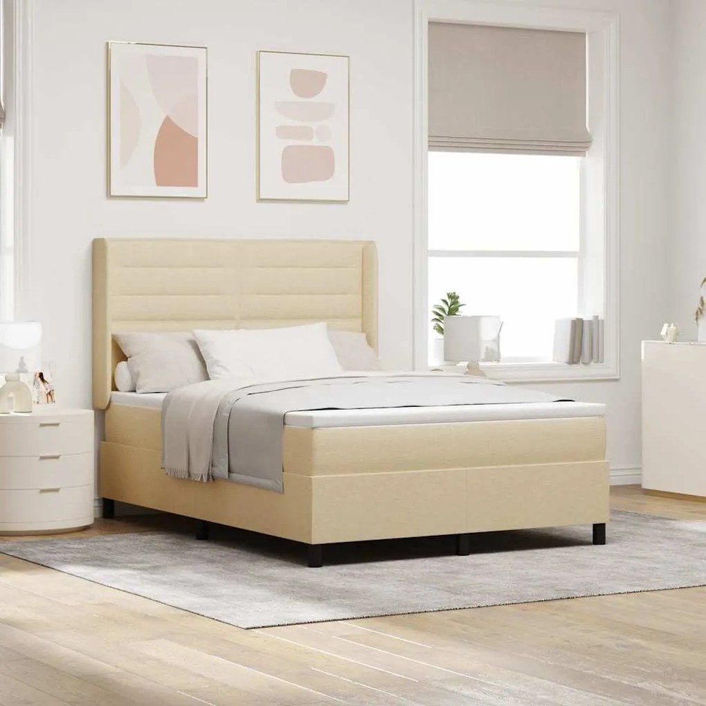 vidaXL Cama com estrado e colchão Creme 140x190 cm em tecido