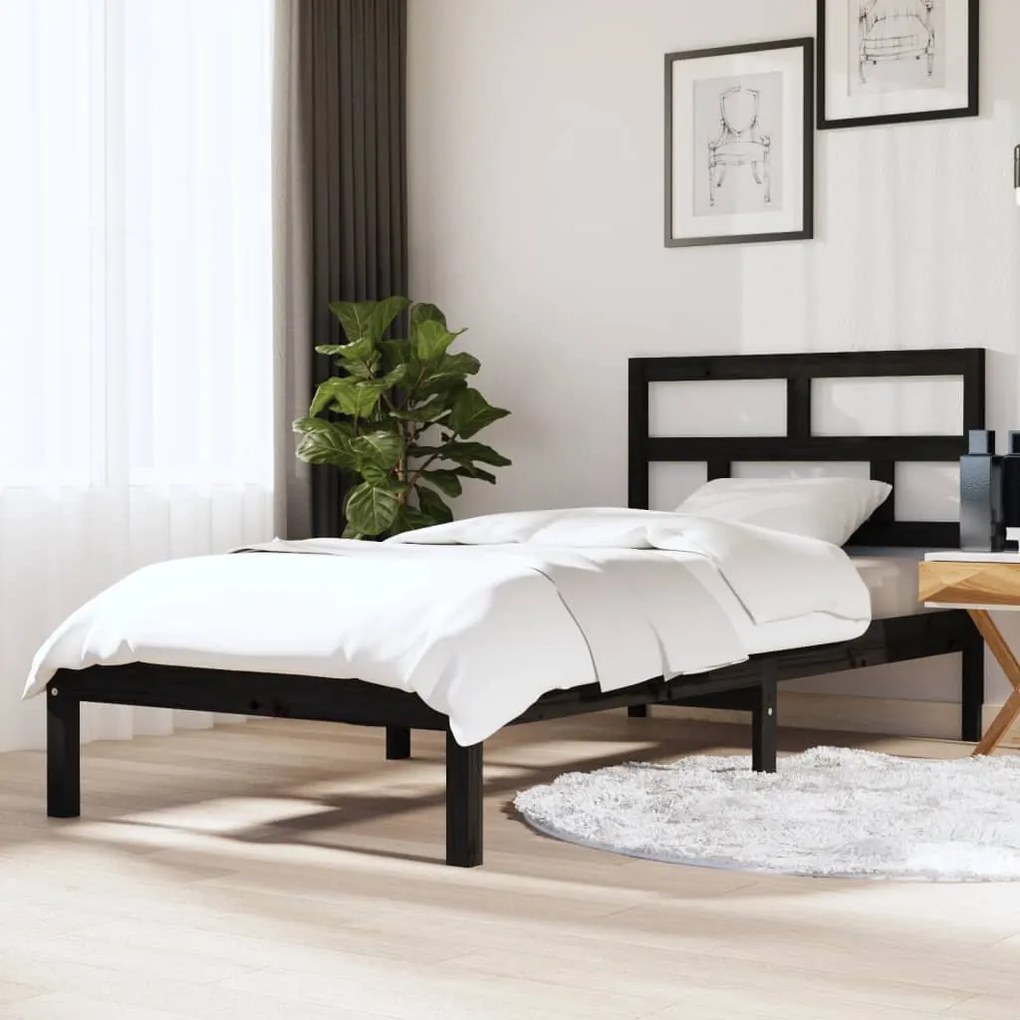 vidaXL Estrutura de cama solteiro 90x190 cm madeira maciça preto