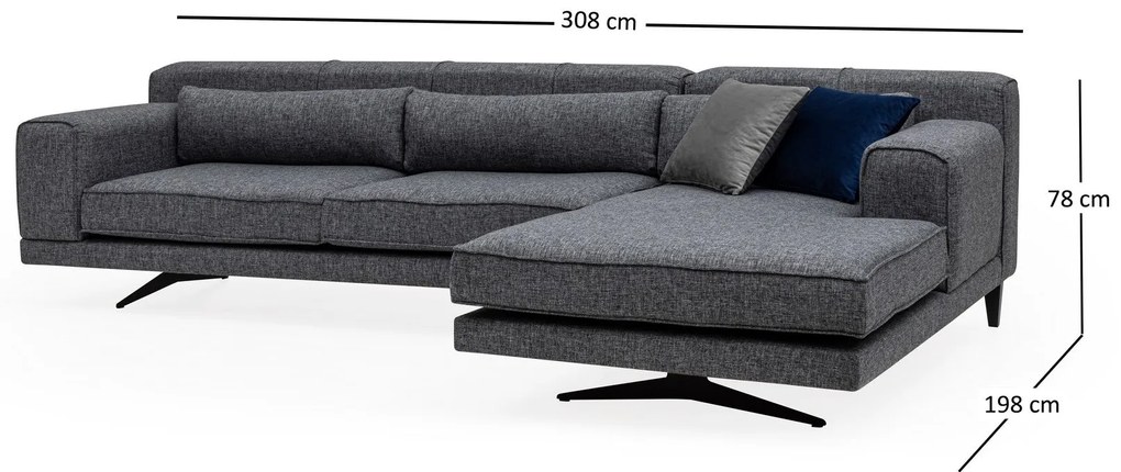 Sofá de Canto Jivago – Cinzento – 308 cm x 198 cm