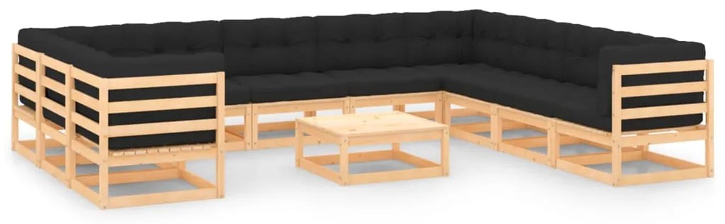 11 pcs conj. lounge jardim c/ almofadões antracite pinho maciço