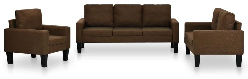 Conjunto de sofás 3 pcs tecido castanho