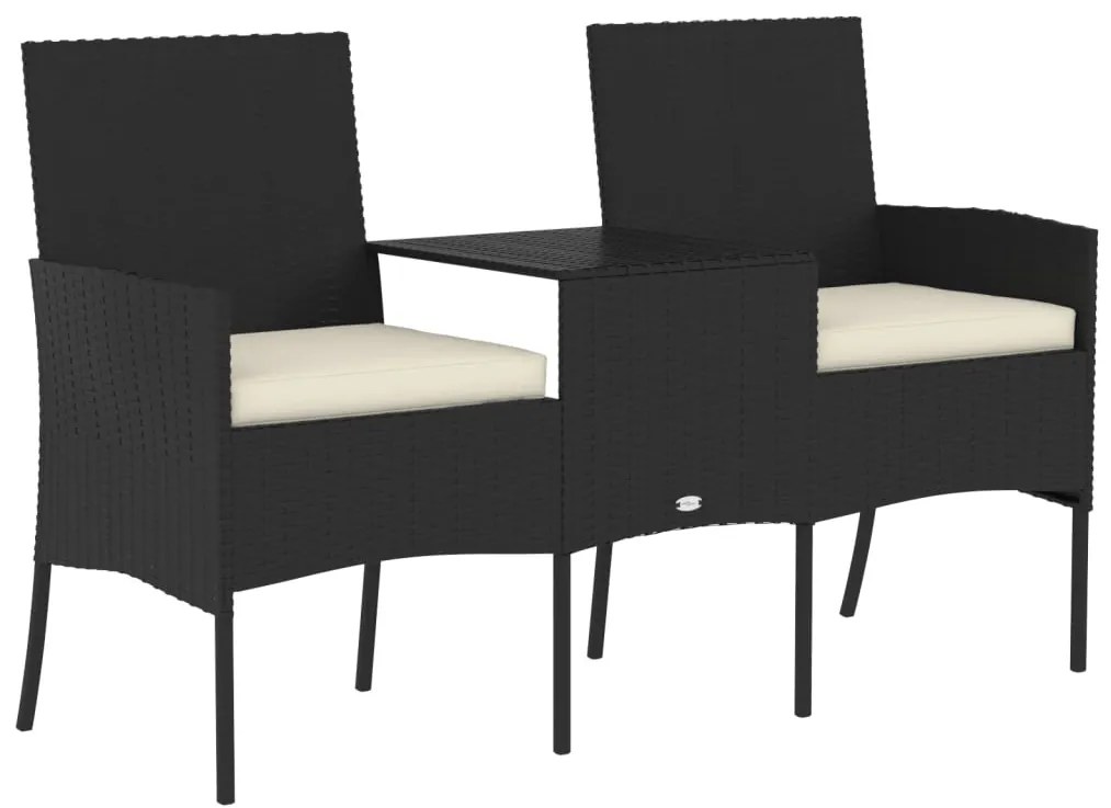 Banco de jardim de 2 lugares c/ mesa de centro vime PE preto