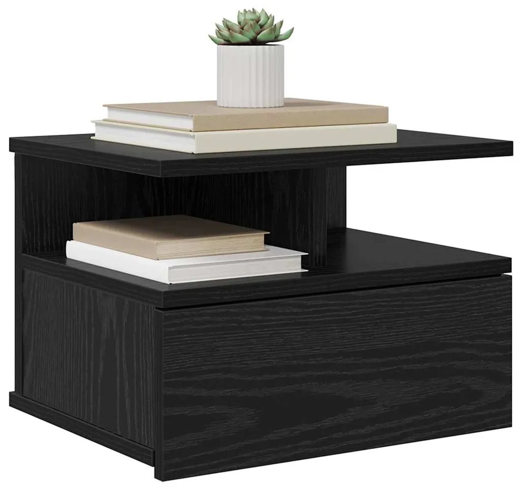 Mesa de Cabeceira Flutuante Carvalho Preto 40x31x27 cm Madeira Engenhe