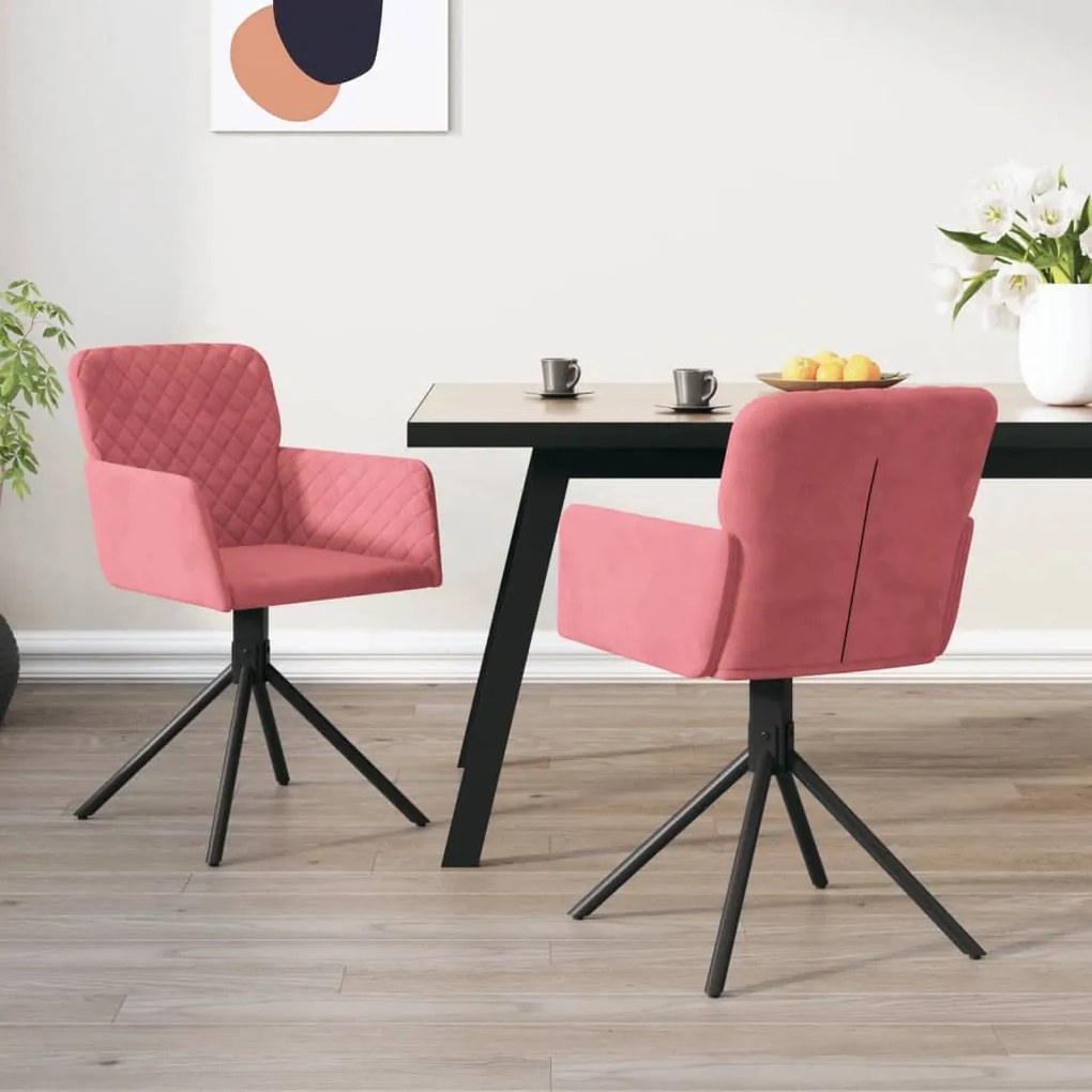 vidaXL Cadeiras de jantar giratórias 2 pcs veludo rosa
