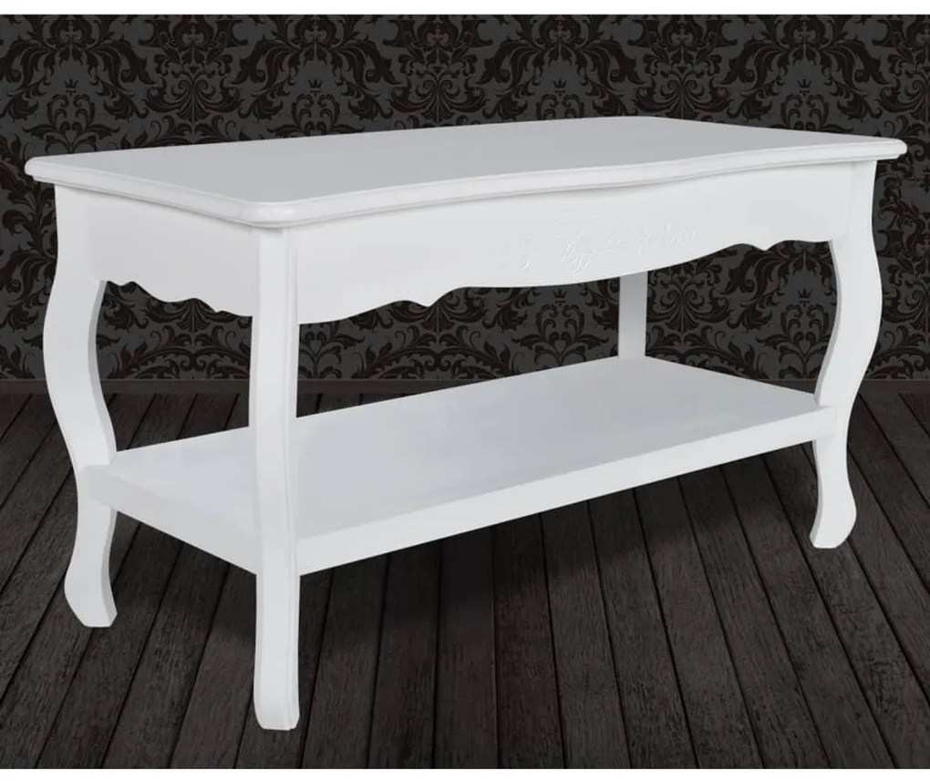 Mesa de centro com 2 prateleiras MDF branco