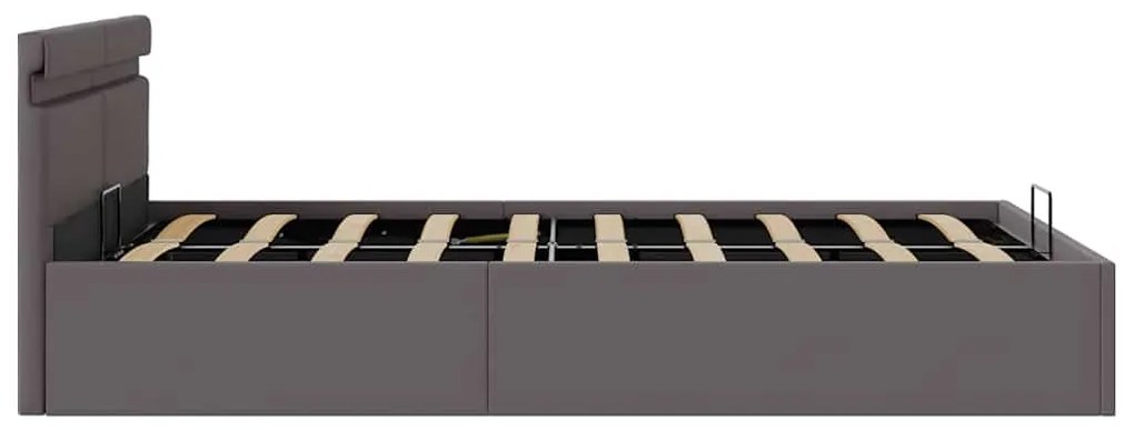 Cama hidráulica c/ arrumação LED 140x200cm couro artific. cinza