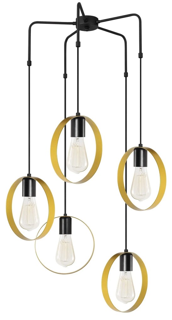 Candeeiro Chandelier Halka – Dourado/Preto – Diâmetro 70 cm, Altura 10