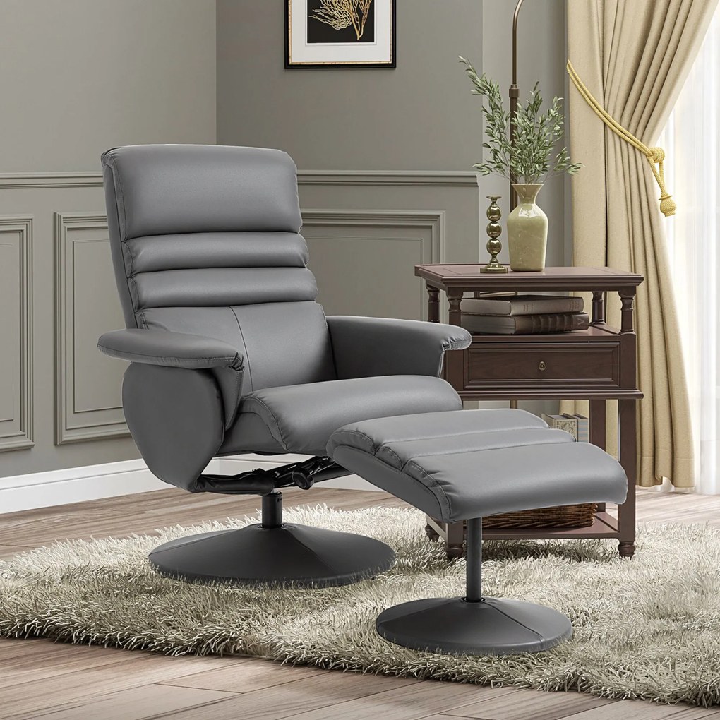 Poltrona Relax com Apoio para os Pés Estofada em PU Poltrona Relax Reclinável até 135° e Giratória 360° com Encosto Ajustável para Sala de Estar Dormi