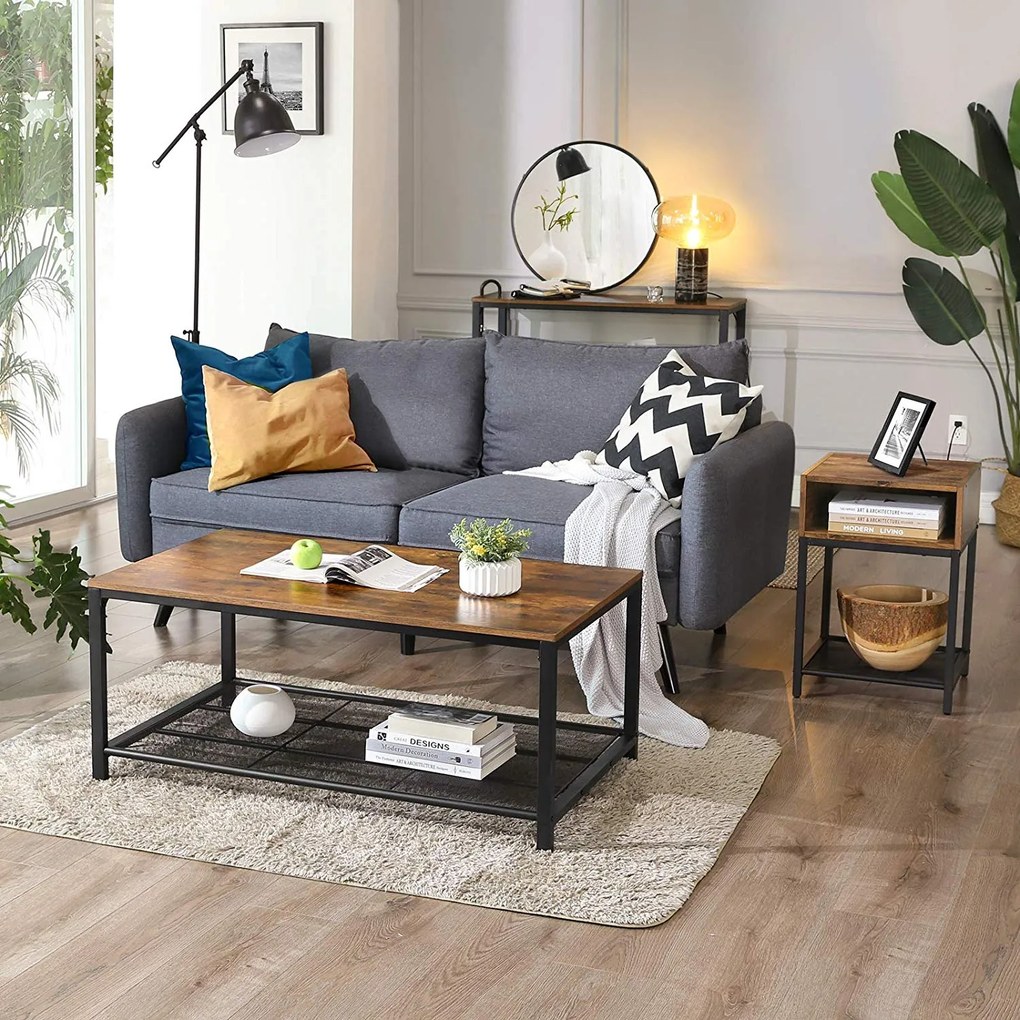 Mesa de apoio / Mesa de cabeçeira com compartimento de design industrial 40 x 40 x 58 cm castanho Vintage
