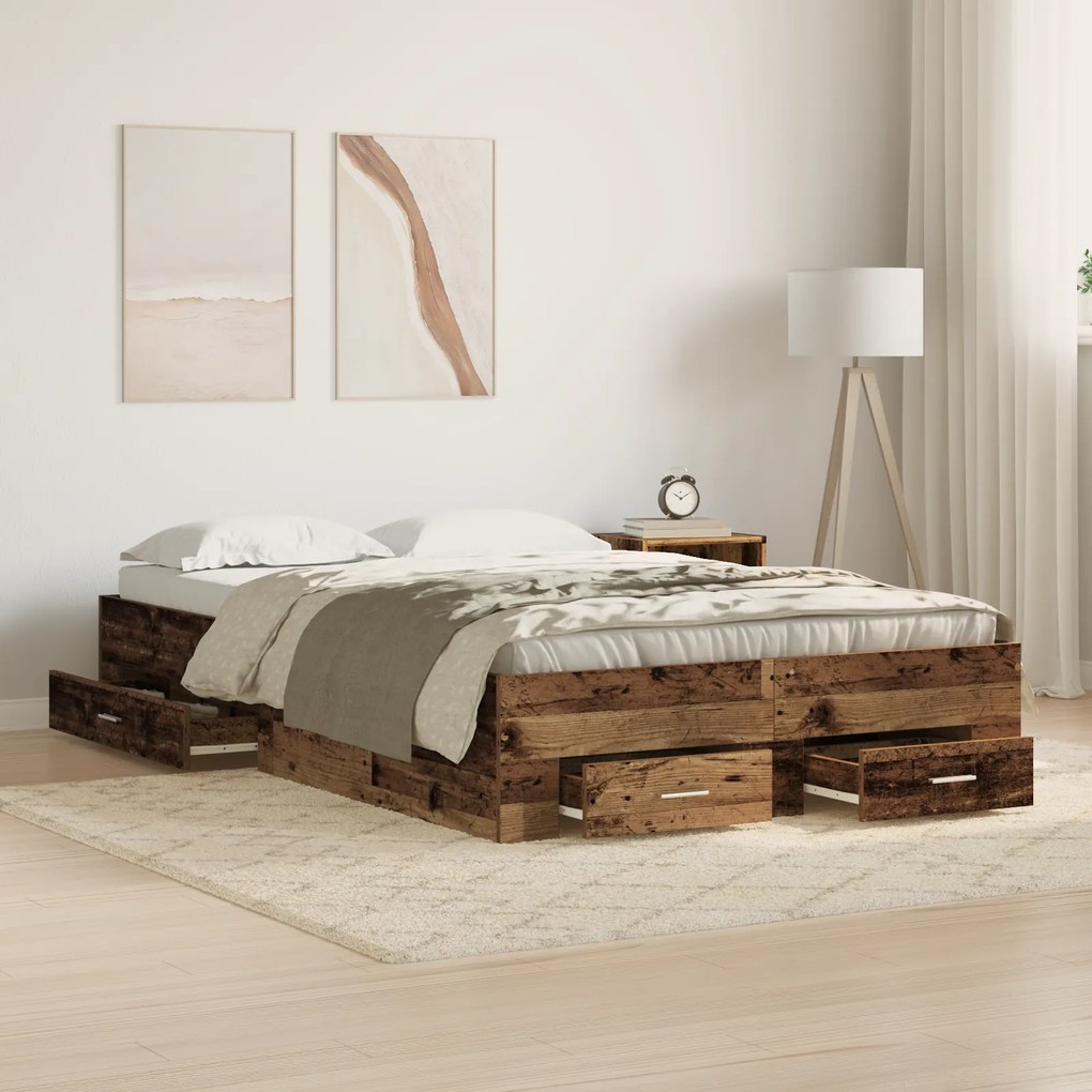Cama com Gavetas vidaXL Madeira Velha 120x190 cm Madeira de Engenharia