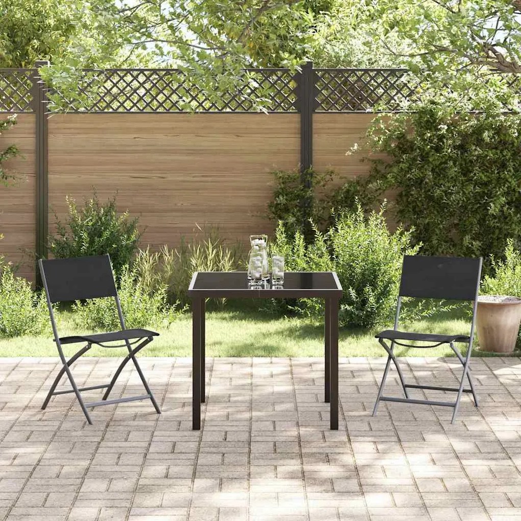 Conjunto de Jantar de Jardim 3 Peças Preto em Textileno e Aço