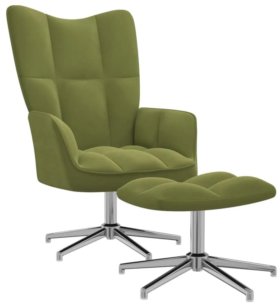 328131 vidaXL Cadeira de descanso com banco veludo verde-claro