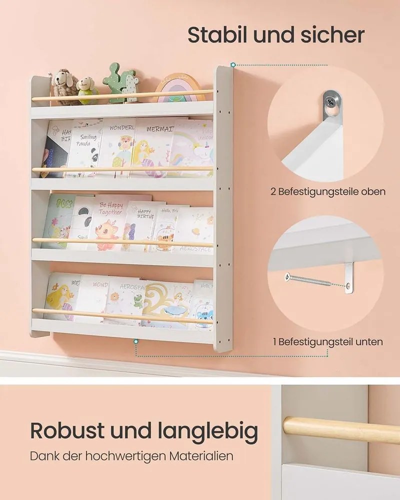 Estante para quarto infantil 12 x 80 x 100 cm com 4 prateleiras em branco