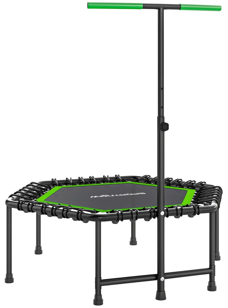 Trampolim Fitness 114x114x132 cm com Guiador Ajustável em 3 Níveis Estrutura de Aço para Treino de Perna Corpo Verde