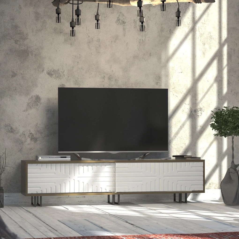 Móvel TV Askal – Carvalho e Branco – 180x47,4x35 cm