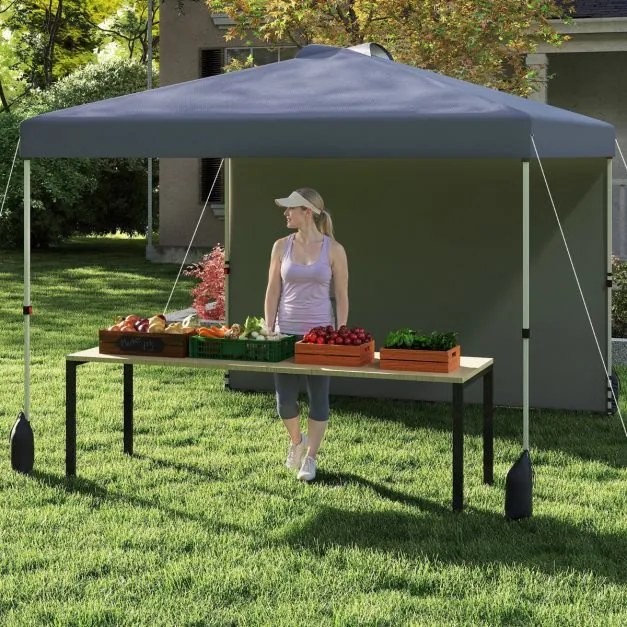 Tenda Pop up portátil para jardim, festas, eventos de 3 x 3 m com parede lateral, 4 x Sacos de areia e com bolsa enrolável cinzenta.