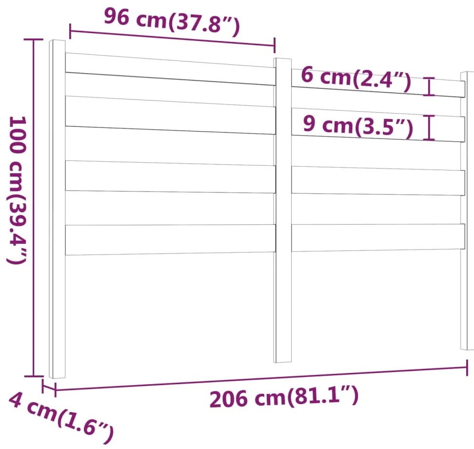 Cabeceira de cama 206x4x100 cm pinho maciço