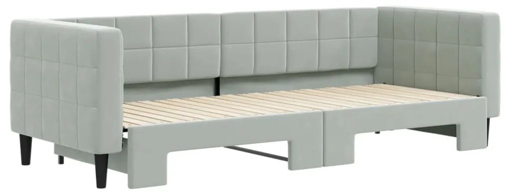 Sofá-cama com gavetão 80x200 cm veludo cinzento-claro