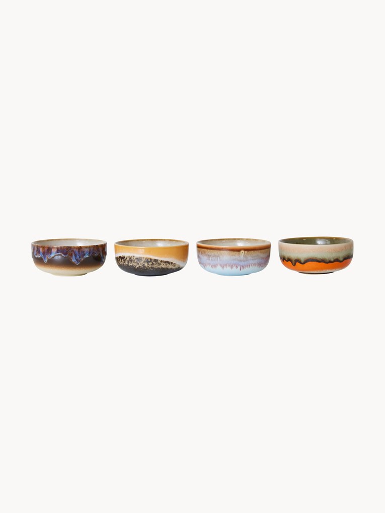 Taças para molhos pintadas à mão com vidrado reativo 70's, conjunto de 4