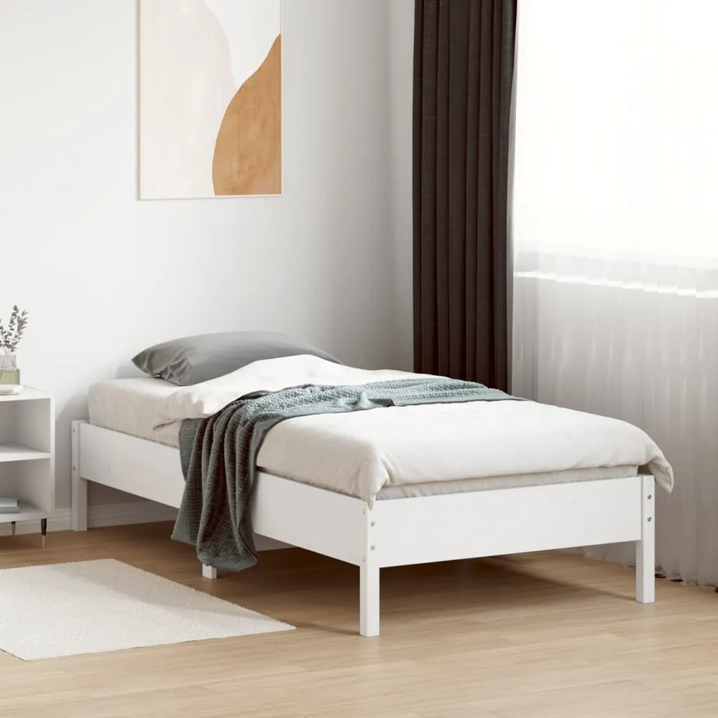 Estrutura de cama 90x190 cm madeira de pinho maciça branco