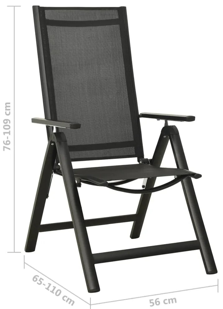 Cadeiras de jardim dobráveis 2 pcs textilene e alumínio preto