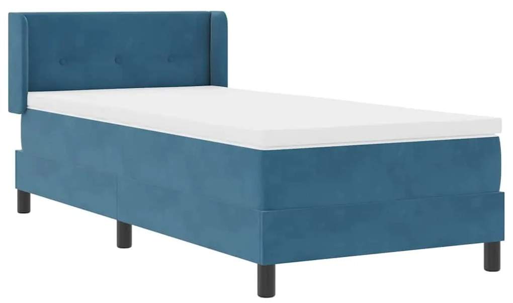 Cama Box Spring vidaXL com Colchão Azul Escuro 100x200 cm Veludo