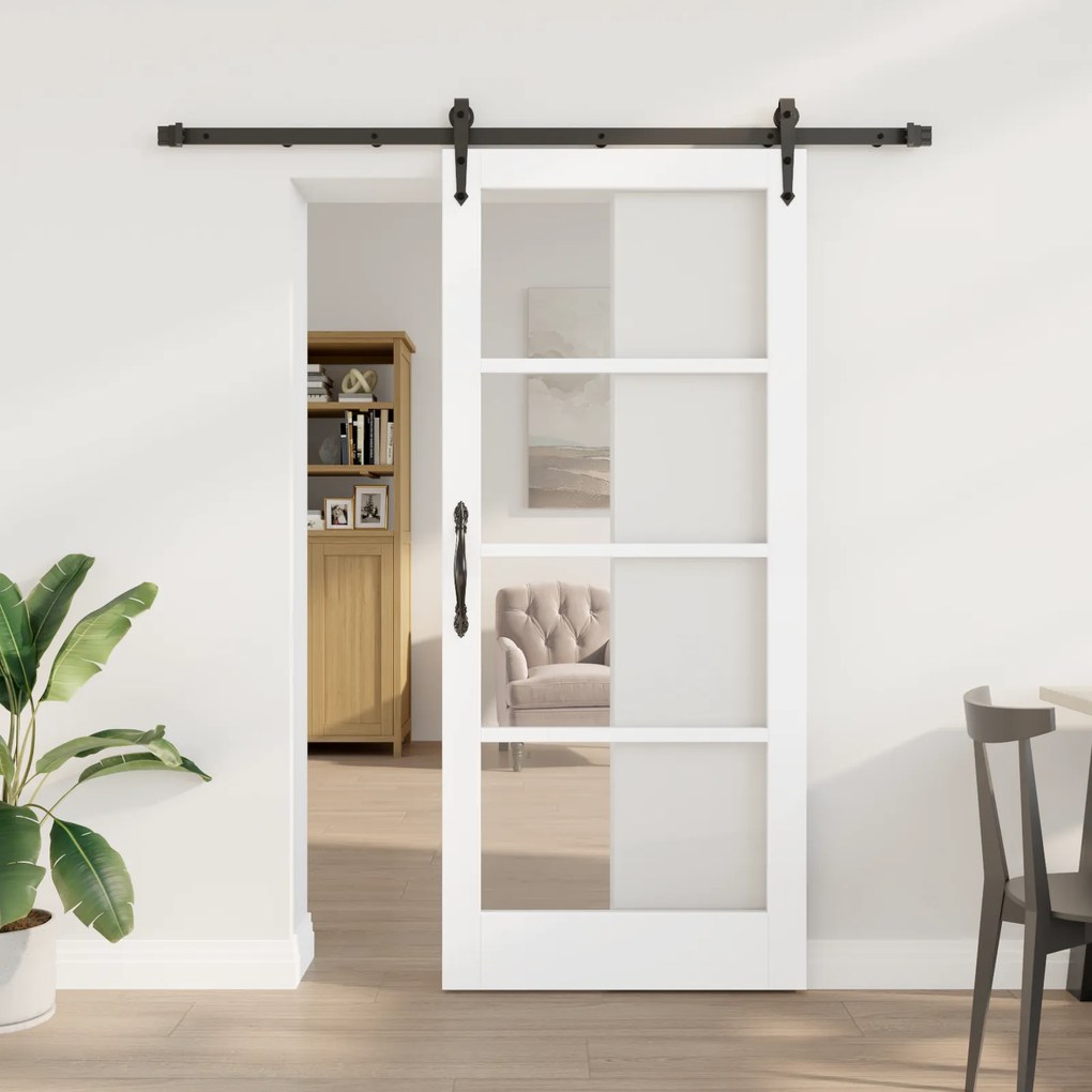 Conjunto de Porta Deslizante vidaXL com Kit de Hardware Branco 86x198.5 cm Madeira Sólida de Pinheiro