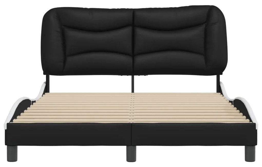 Estrutura cama c/ cabeceira 140x200 couro artif. preto/branco