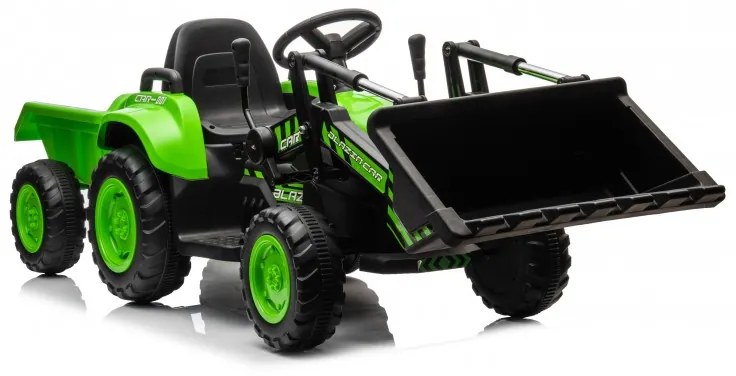 Trator elétrico para crianças 12V Com Pá Frontal e Reboque Verde