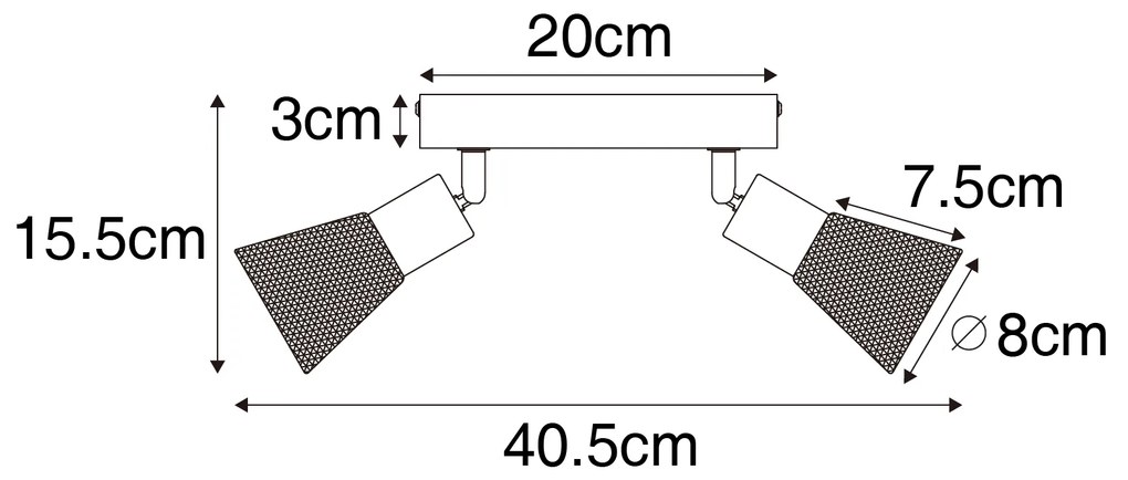 Foco industrial preto com madeira 2 luzes - Kristina Industrial