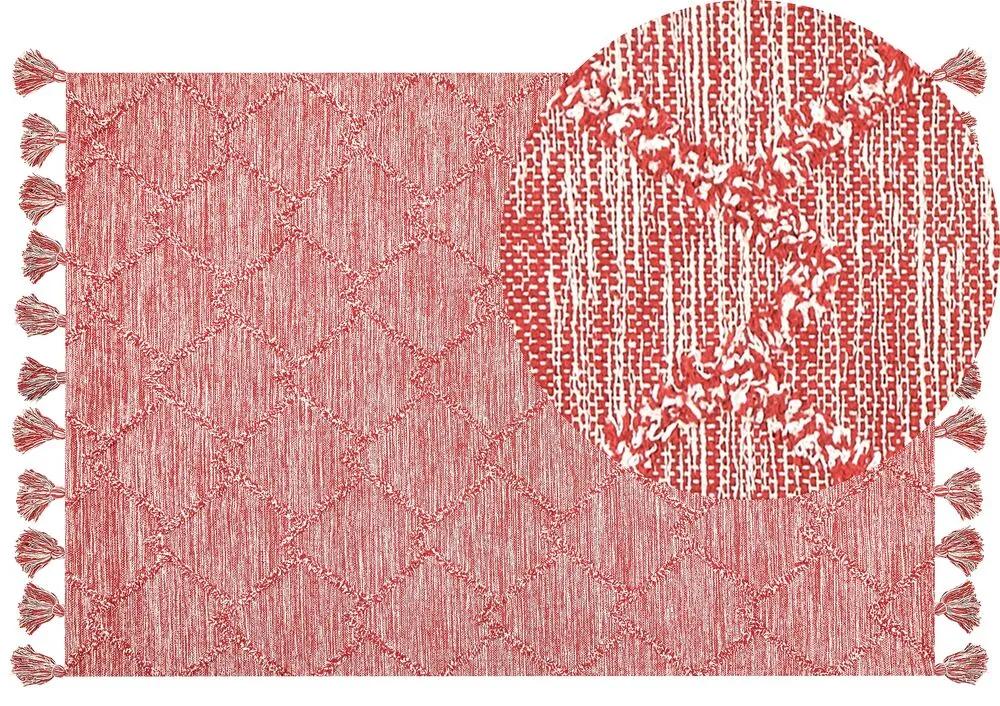 Tapete em algodão vermelho e branco 160 x 230 cm NIDGE Beliani