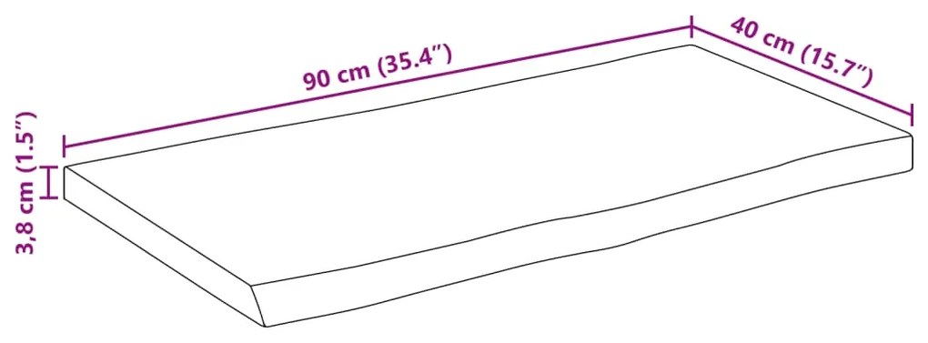 Tampo de mesa c/ borda viva 90x40x3,8cm mangueira áspera maciça