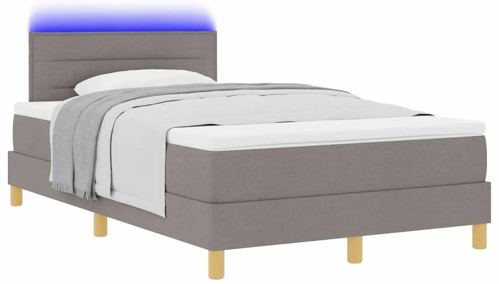 Cama Box Spring com Colchão e LED Taupe 120x200 cm Tecido