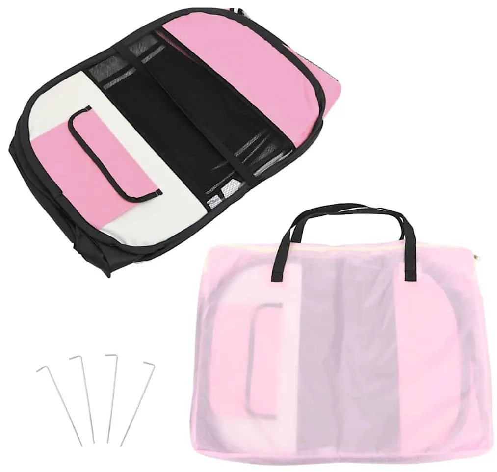 Parque dobrável p/ cão c/ saco de transporte 90x90x58 cm rosa