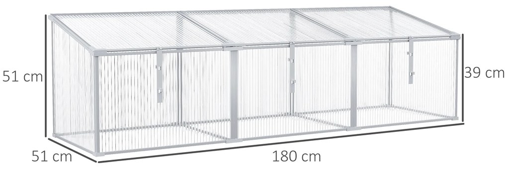 Outsunny Estufa de Jardim Alumínio Policarbonato Transparente Viveiro para Plantas Culturas 180x51x51cm