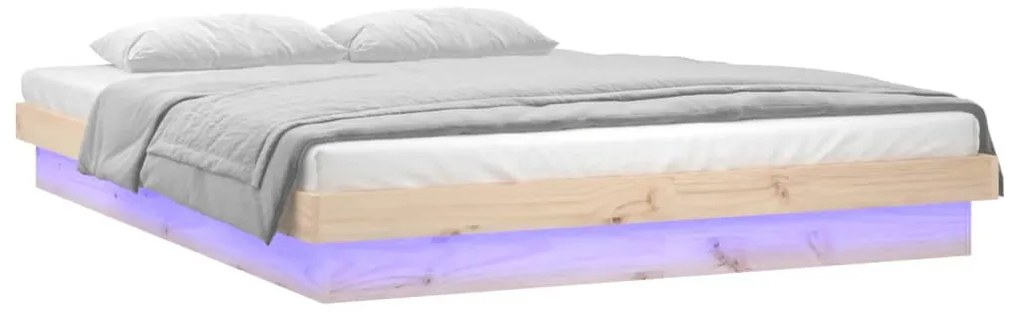 Estrutura de cama de casal c/ LED 135x190 cm madeira maciça