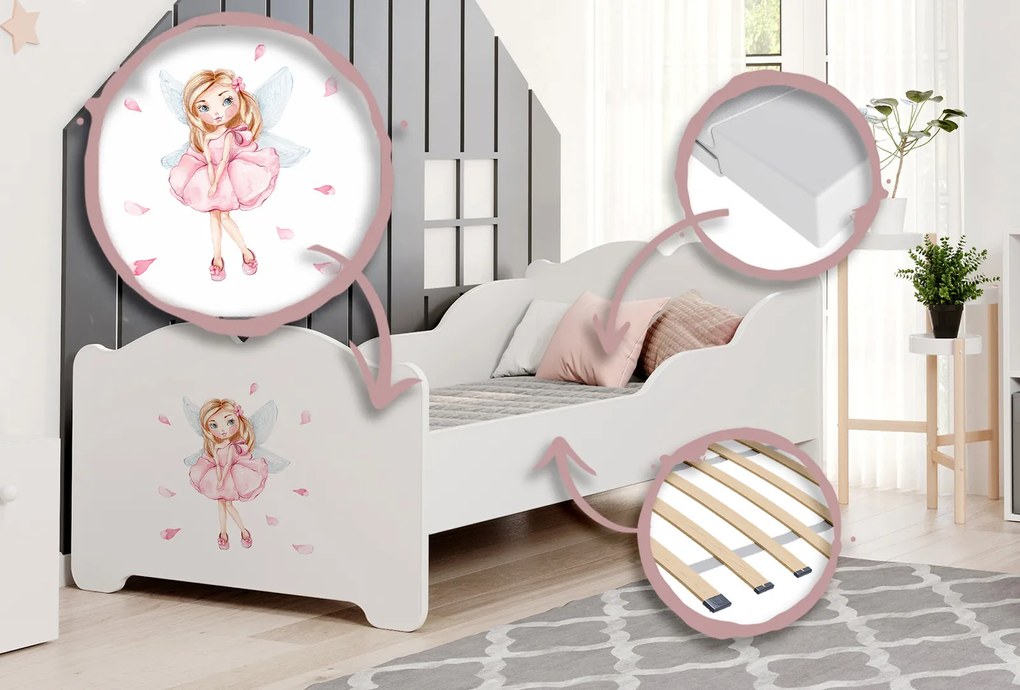 Cama dupla infantil ANNA 160x80 branca - fada - colchão e estrado incluído