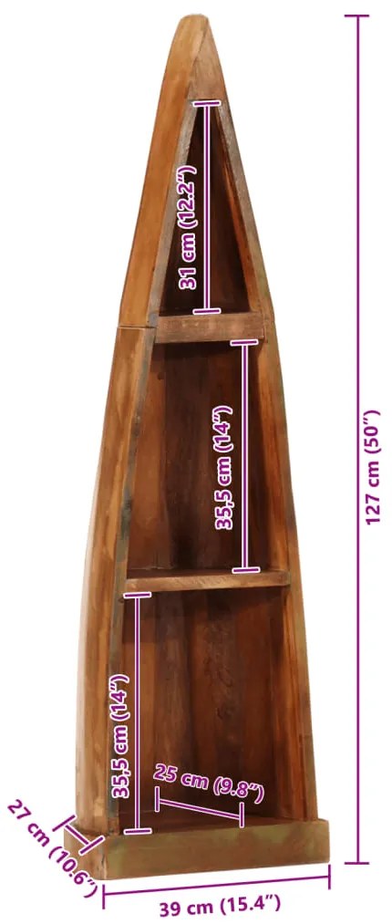 Armário em forma de barco 39x27x127cm madeira recuperada maciça