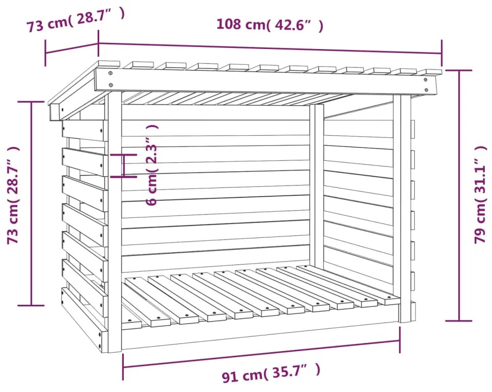 Suporte para lenha 108x73x79 cm pinho maciço cinzento