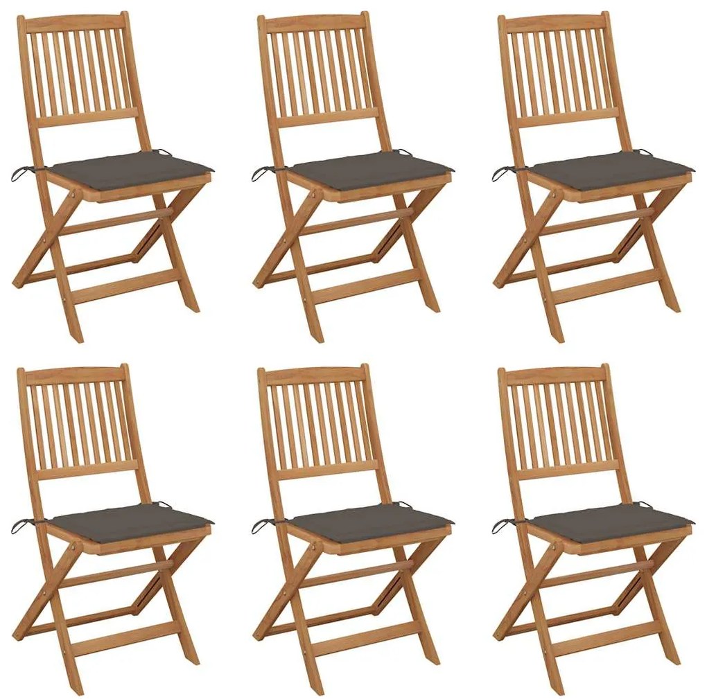 vidaXL Cadeiras de jardim dobráveis c/ almofadões 6 pcs acácia maciça