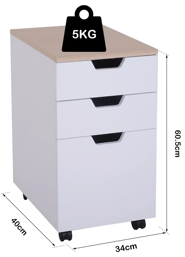 Cómoda tipo de Arquivo Móvel para Organizar Documentos no Escritório ou em Casa - Cor: Branco - 34x40x60.5cm