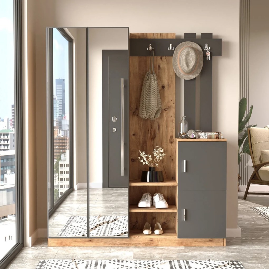 Hall Stand DD8 – Pinheiro Atlântico e Antracite – 147,2x179,7x37,5 cm