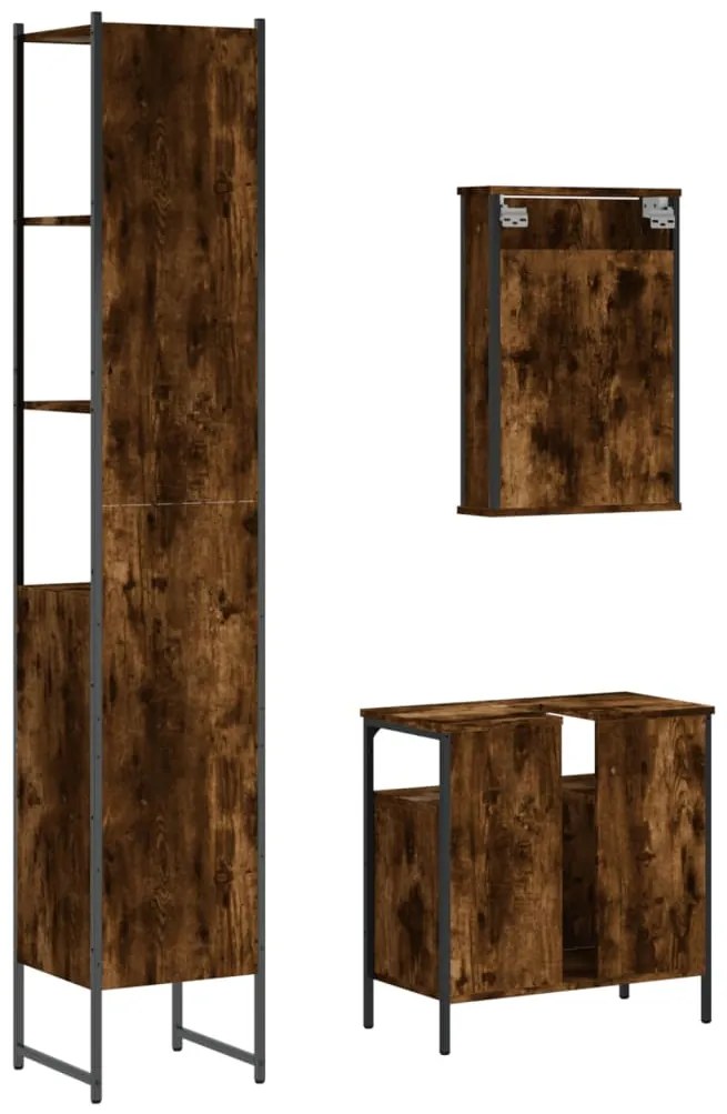 3 pcs conjunto de móveis WC madeira processada carvalho fumado