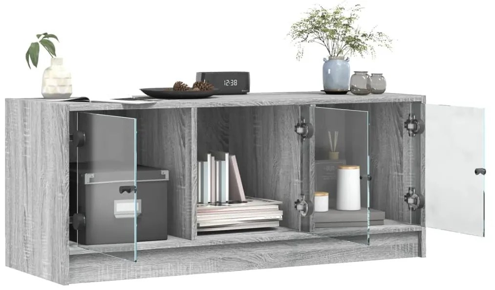 Móvel de TV c/ portas de vidro 102x37x42 cm cinza sonoma
