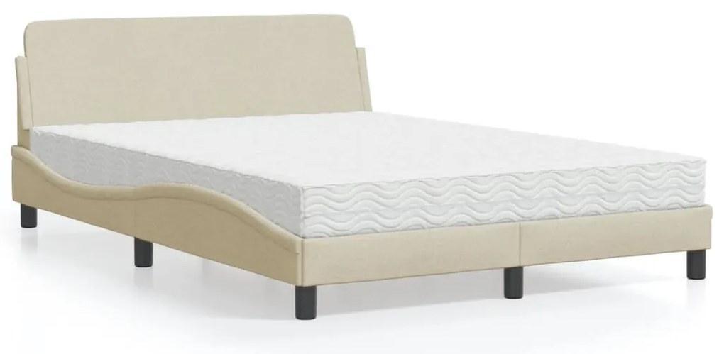 Cama com colchão 140x200 cm tecido cor creme