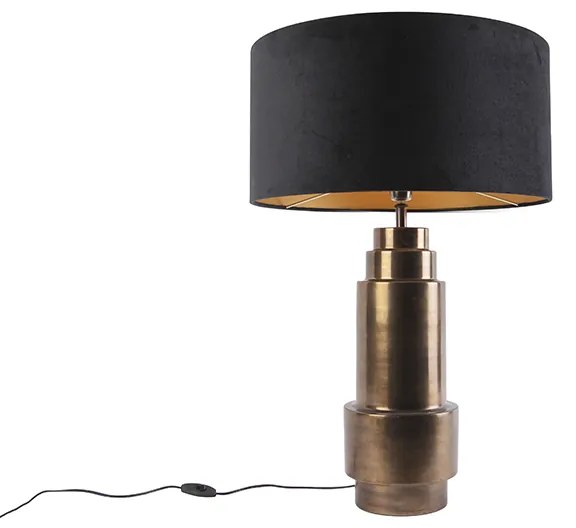 Candeeiro de mesa Art Deco bronze com abajur em veludo preto com dourado 50 cm - Bruut Art Deco