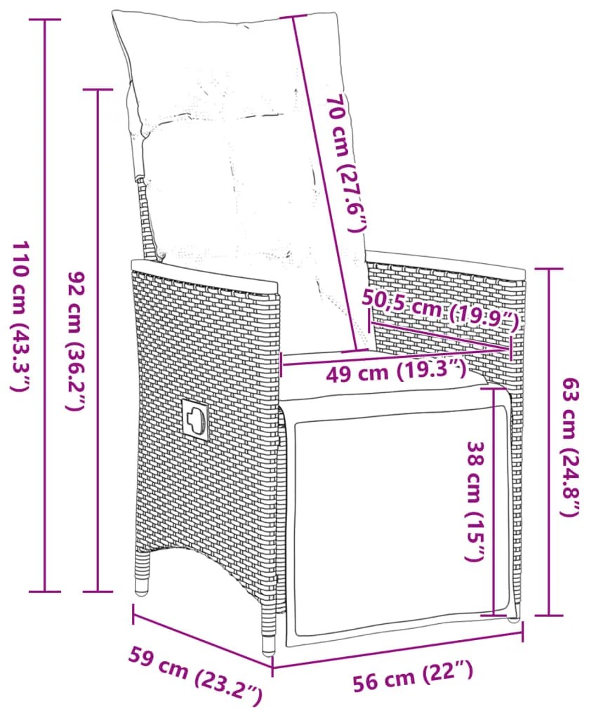 7 pcs conjunto de bistrô p/ jardim c/ almofadões vime PE preto