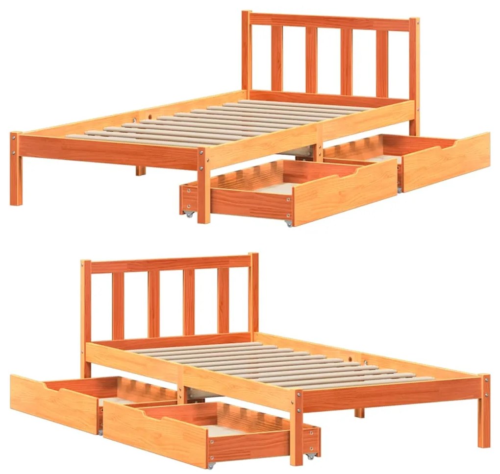 Cama sem colchão 90x200 cm pinho maciço castanho-mel