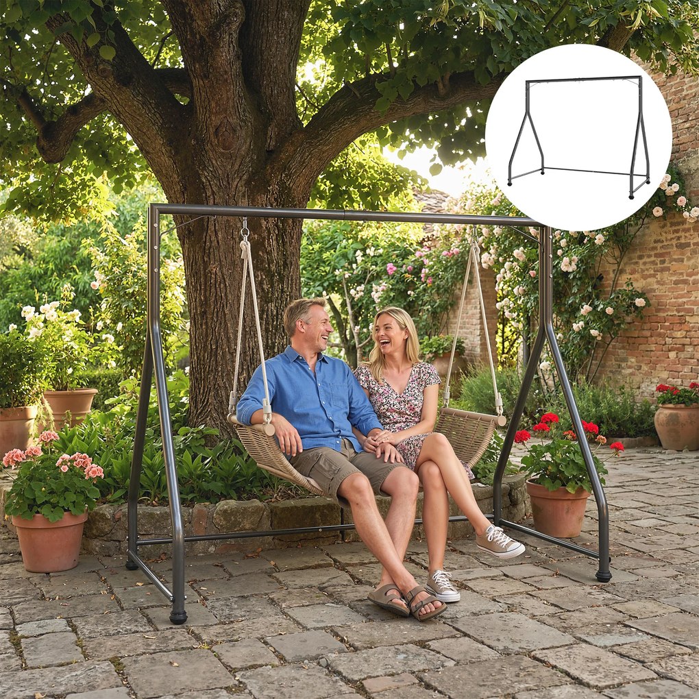 Estrutura de Baloiço Jardim (NÃO INCLUIDO) em Aço para 2 ou 3 Assentos Capacidade de 360 kg 210x117x175 cm Preto