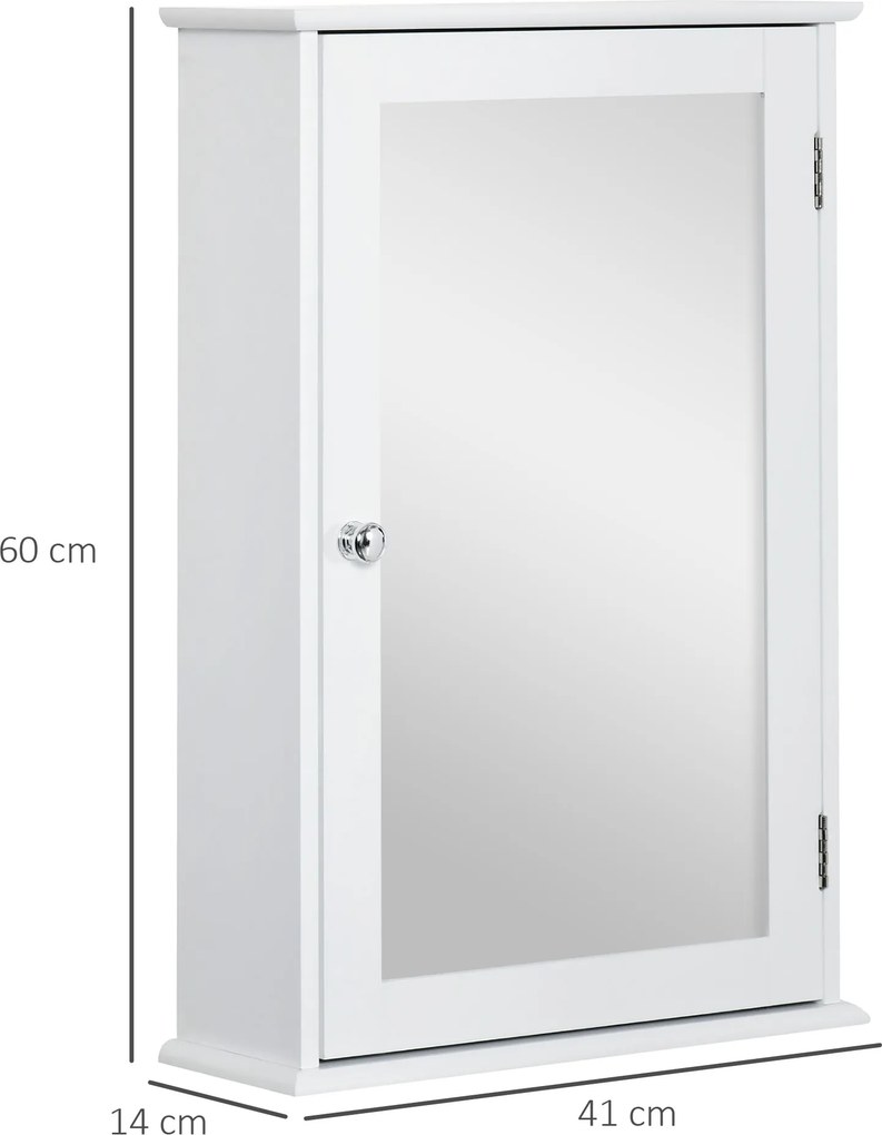 Armário de parede para casa de banho com espelho 41 x 14 x 60 cm com1 porta, 2 prateleiras - MDF branco